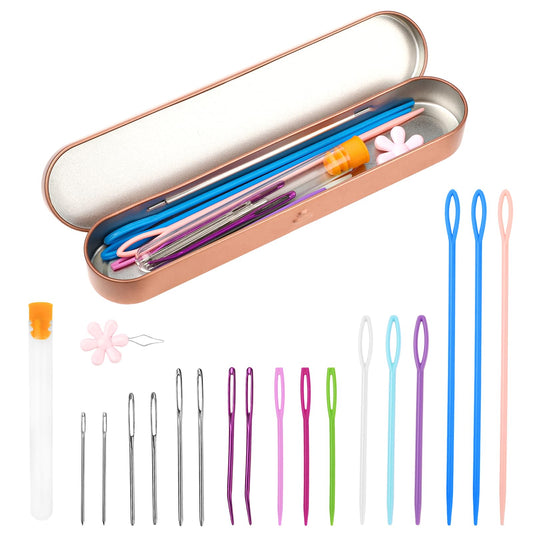 Dimeho 20Pcs Plastic Large Eye Sewing Needles with Storage Box Large Eye Blunt Needles Yarn Bent Tapestry Needles Colorful Safety Lacing Threader Knitting Crochet for DIY Sewing Handmade Crafts