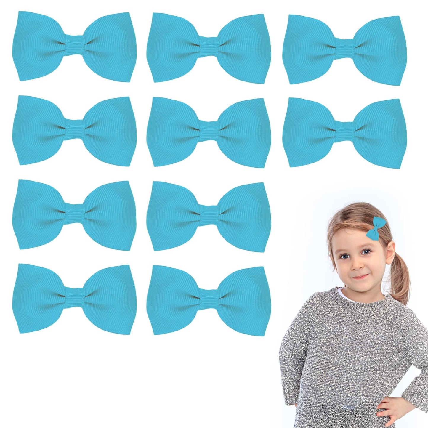 Sibba 10 Pieces Ribbon Hair Bows Alligator Clips Barrettes Ponytail Holder Cheerleading Hairpin Children's Christmas Day Cosplay Party Headpiece Styling Accessory Women Toddler Baby Girl (Light Blue)