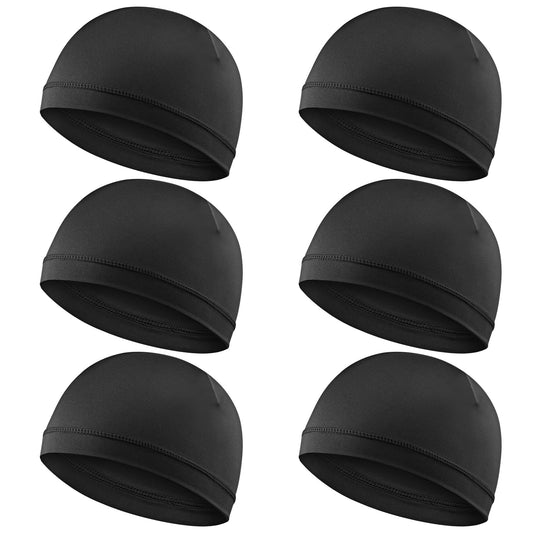 COMNICO Satin Bonnet for Sleeping, 6 Pcs Elastic Band Wave Caps Satin Silk Adjustable Hair Bonnet Hair Wrap Cover Black Slouchy Hair Head Scarf Sleeping Shower Caps for Men Women Straight Curly