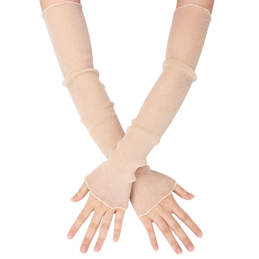 Sibba 1 Pair Arm Warmer Sleeves Sunscreen Protection Cuffs Breathable Lace Compression Cover Volleyball Basketball Baseball Tattoo Forearm Up Football Bands Gaming Youth Girls Women (Light Yellow)