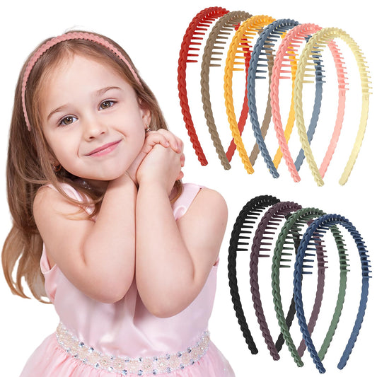 10Pcs Braided Hair Bands Teeth Comb Headbands Solid Colors Non Slip Headbands Effortless Comfy Thin Hair Hoop Accessories for Women Men Teen Girls Yoga Spa Parties Daily Styling Use