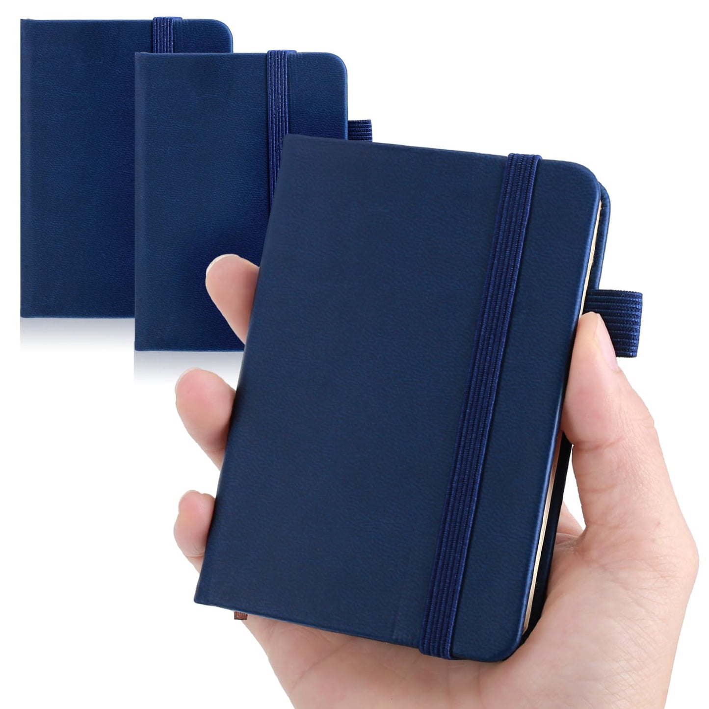 Small Notebook Journal Hardcover Mini Notebooks Notepad Premium Thick Lined Paper with Marker Ribbons for Office Work, 2-Pack, A7, 4.33 × 3.15 × 0.70 inches/11 × 8 × 1.8 cm, 100 Pages (Navy Blue)