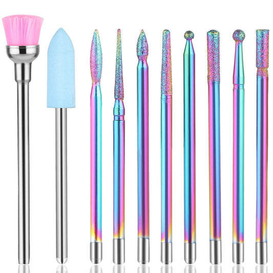 Sibba Nail Drill Bits Set For Acrylic Nails 10 PCS Professional Cuticle Tips Gel File Ball Kit Toenail Grinder Thick Holder Handle 5 In 1 Portable Polishing Manicure Pedicure Tool Sanding Band