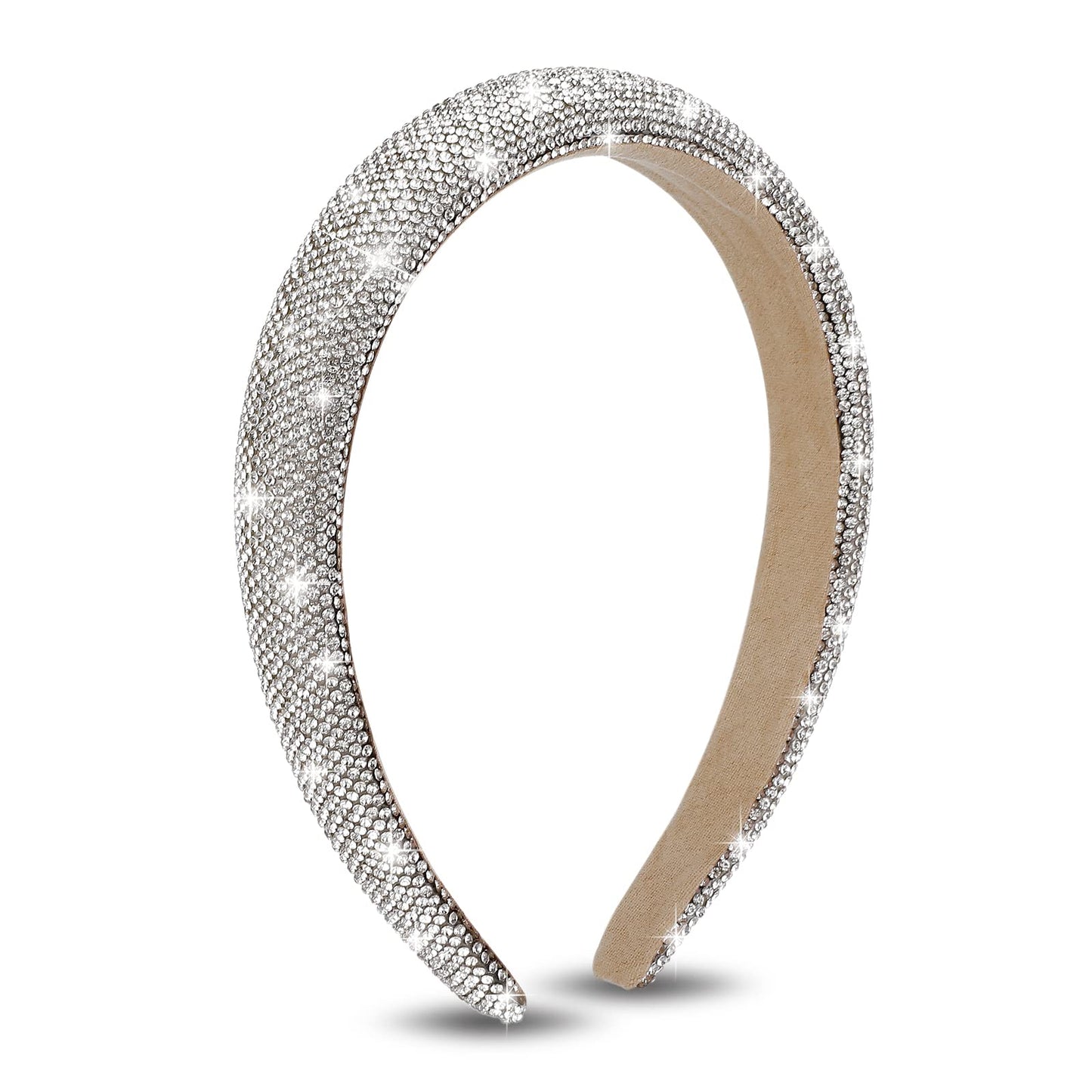 Sibba Rhinestone Headbands Sparkly Jeweled Beaded Hair Band Sparkle Crystal Glitter Bling Sequin Embellished Easter Party Head Hands Thick Padded Wide Sponge Mother's Day Hairband Braided (Silver)
