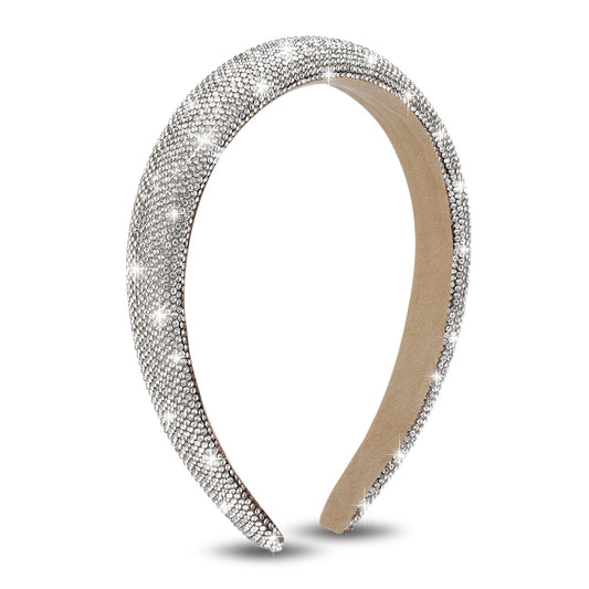 Sibba Rhinestone Headbands Sparkly Jeweled Beaded Hair Band Sparkle Crystal Glitter Bling Sequin Embellished Easter Party Head Hands Thick Padded Wide Sponge Mother's Day Hairband Braided (Silver)