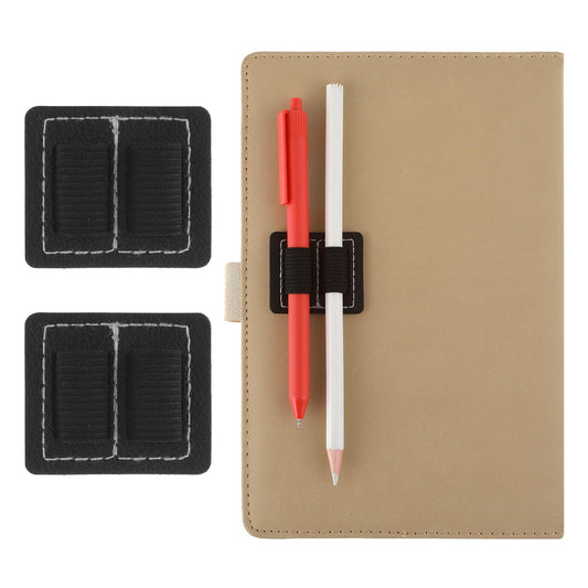 Dimeho 2 PCS Pen Loop Holder Self-Adhesive PU Leather Pad Holders Ultra-Thin Elastic Notebook Pencil Loop for Journals, Calendars, Touch Screens, Books, Laptop