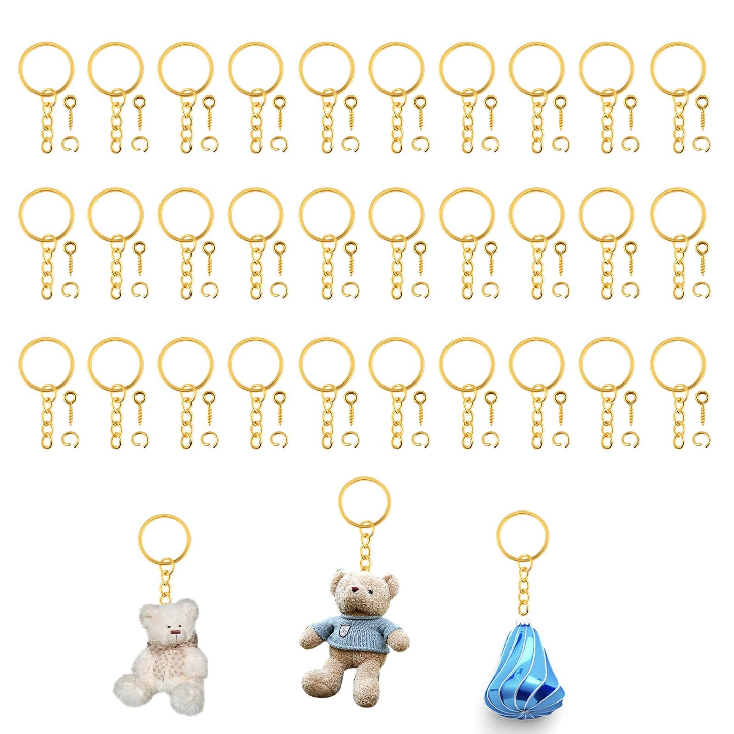COMNICO Keychain Ring Set, 90 PCS Gold Key Chain Rings with Jump Rings Metal Splits Open Jump Rings Key Ring Hoops for DIY Crafts Art Jewellery Making
