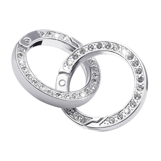 COMNICO 4 Pack Round Carabiner Silver Metal Rhinestone Spring O Rings Camping Backpack Buckle Keyring Clip Hook Repair Parts for DIY Handbag Purse Shoulder Strap (Silver)