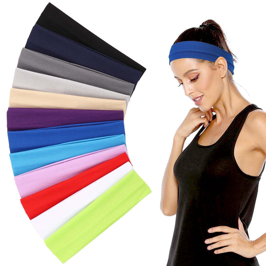COMNICO 12 PCS Headbands for Women Polyester Non Slip Elastic Sweat Hairbands Soft Fabric Stretch Wide Short Hair Bands Sets for Girls Yoga Workout Running Sport
