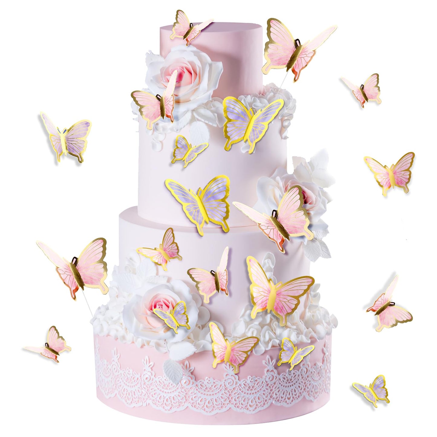 Sibba Butterfly Decorations Supplies 80 Pcs 3D Butterfly Birthday Cake Toppers Cupcake Stickers Glitter Wall Decor Sticky Cooking Topper Pretty Baking Decor for Room Party