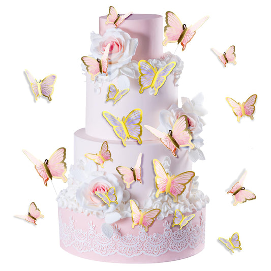 Sibba Butterfly Decorations Supplies 80 Pcs 3D Butterfly Birthday Cake Toppers Cupcake Stickers Glitter Wall Decor Sticky Cooking Topper Pretty Baking Decor for Room Party
