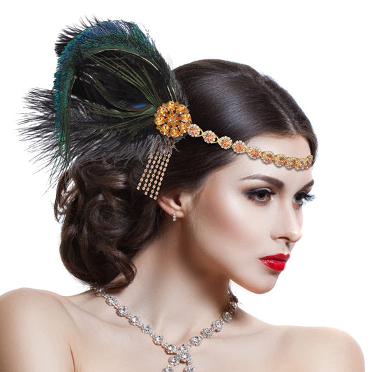 Sibba 1920s Accessories Flapper Headband for Women Girls, 1920s Feather Gatsby Headpiece 20's Headdress Accessories for a 20s Night Hair Vintage Crystal Headband Prom Cocktail Party Retro Theme