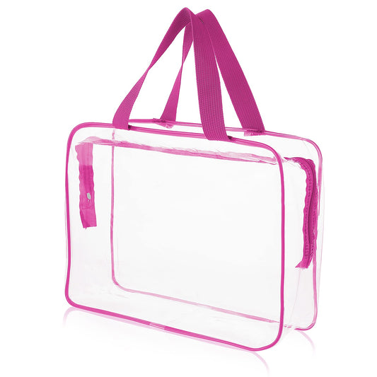 Sibba Clear Tote Bag, Large Transparent Storage Makeup Bags Waterproof Transparent Cosmetic Gags, Zipper Toiletry Organizer Storage Handbag Travel Accessory, Clear, Fashion, Rose red, Fashion