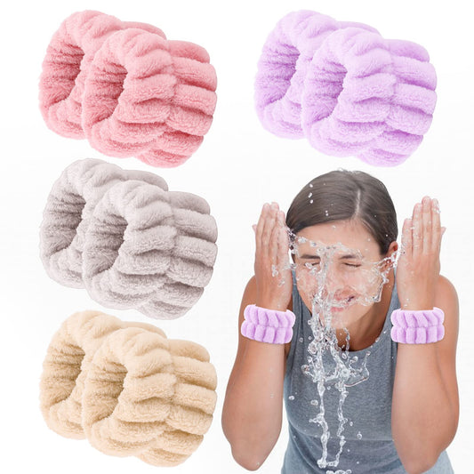 Sibba 4 Pairs Women's Microfiber Wrist Wash Bands, Absorbent Wristbands Wrist Sweatband for Girls Prevent Water from Spilling Down Your Arms