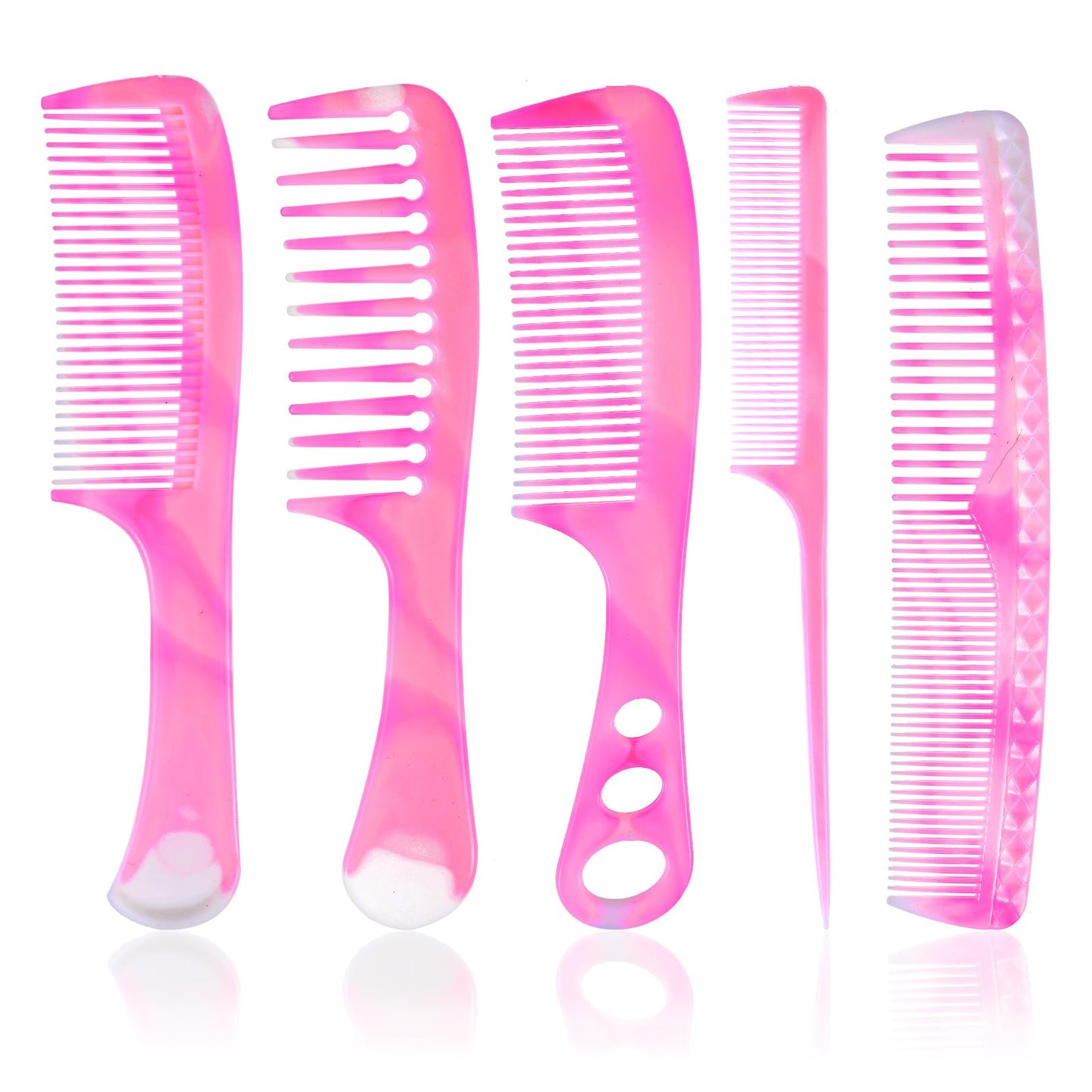 Wanmu 5PCS Pink Hair Comb Set Premium Carbon Fiber Wide Tooth, Fine Tooth, Rat Tail, for Teasing and Parting, Professional Combs for Hair Stylist and Girl