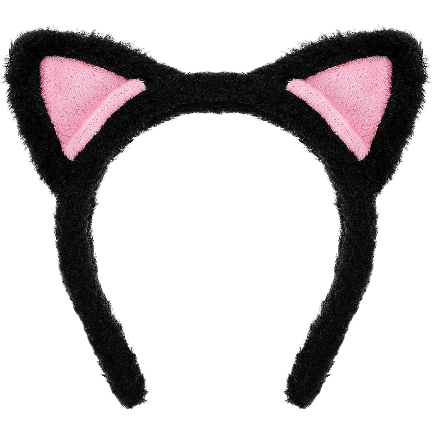 COMNICO Cat Ears Headbands, Plush Soft Cute Washing Face Head band Fuzzy Kitten Makeup Hair Headbands for Mask Skincare Spa Yoga Halloween Parties Cosplay (Black)