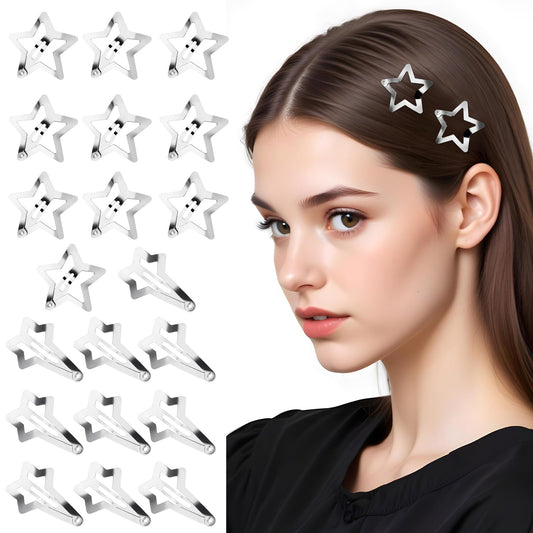Dimeho 20Pcs Star Hair Clips, 1.2 Inch Star Snap Hair Barrettes Non Slip Star Hair Accessories 2000s Y2K Silver Metal Star Hair Clip Cute Star Headpieces for Women Christmas Halloween Festival Gifts
