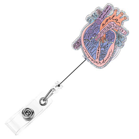 COMNICO Nurse Badge Reels Heart Retractable ID Card Holder Alligator Clip Anatomy Nurse Name Tag Reel Cardiac Pattern Badge Holders for RN Doctor Nursing Student Office Clinic Assistant(Pink)