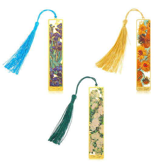 Sibba 3Pcs Book Page Holder Bookmarks Hollow Flower Metal Bookmarks with Tassels Retro Handmade Labels Thumb Books Page Holder Accessories Office Supplies for Women Book Lovers(Sunrise Impression)