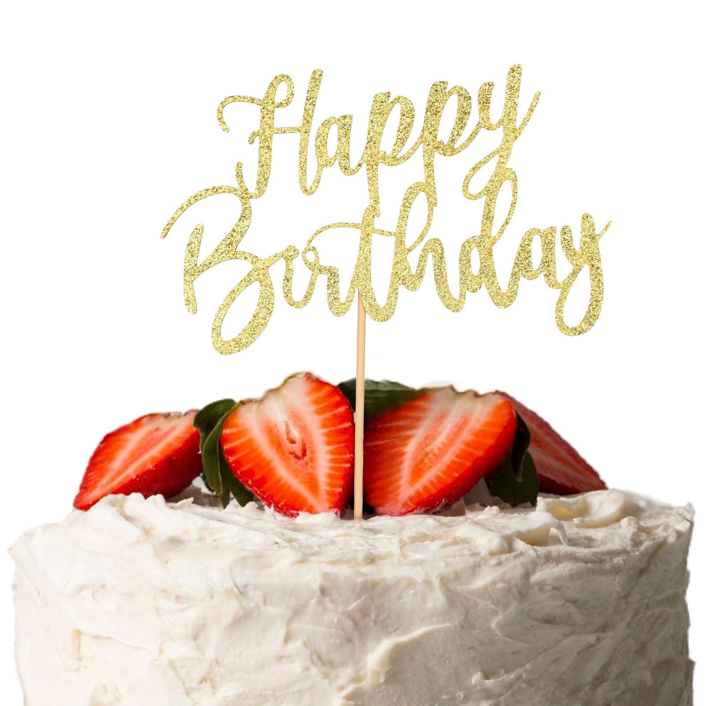 COMNICO Happy Birthday Cake Topper Golden Glitter Handmade Happy Birthday Cake Pick DIY Bunting Decor Cupcake Decorations Supplies for Birthday Anniversary Party