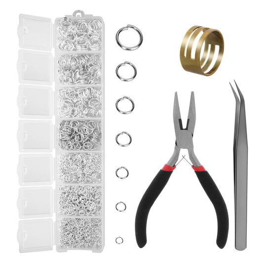 Sibba 1500 Pcs Jump Rings Jewelry Making Supplies Kits Charm Bracelet Necklace Clasp Repair Chains Keychain Ring Silver Jewerly Set with Box for Open Piercing Tool Clips Stamping Opener (4 Piece Set)