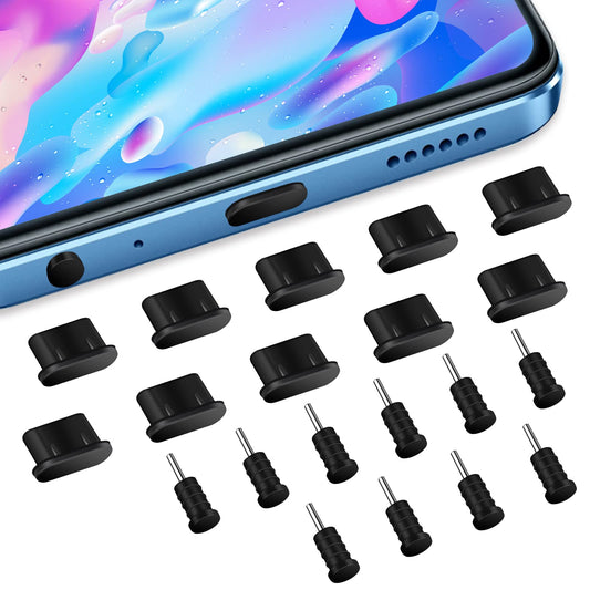 Sibba 10 Pairs USB Charging Port Dust Port Covers Plug Set USB Type C Anti Dust Plugs for Type C Charging Port and Earphone Jac