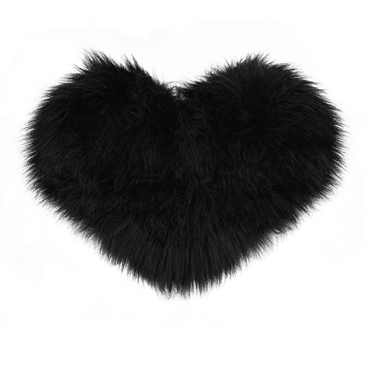 Sibba Faux Fur Chair Pad 35 cm Heart Pillow Area Rug Aesthetic Room Decoration Cover Seat Cushion Carpet Mat Fluffy Couch For Living Bedroom Sofa Photographing Background Girls Habitacion (Black)
