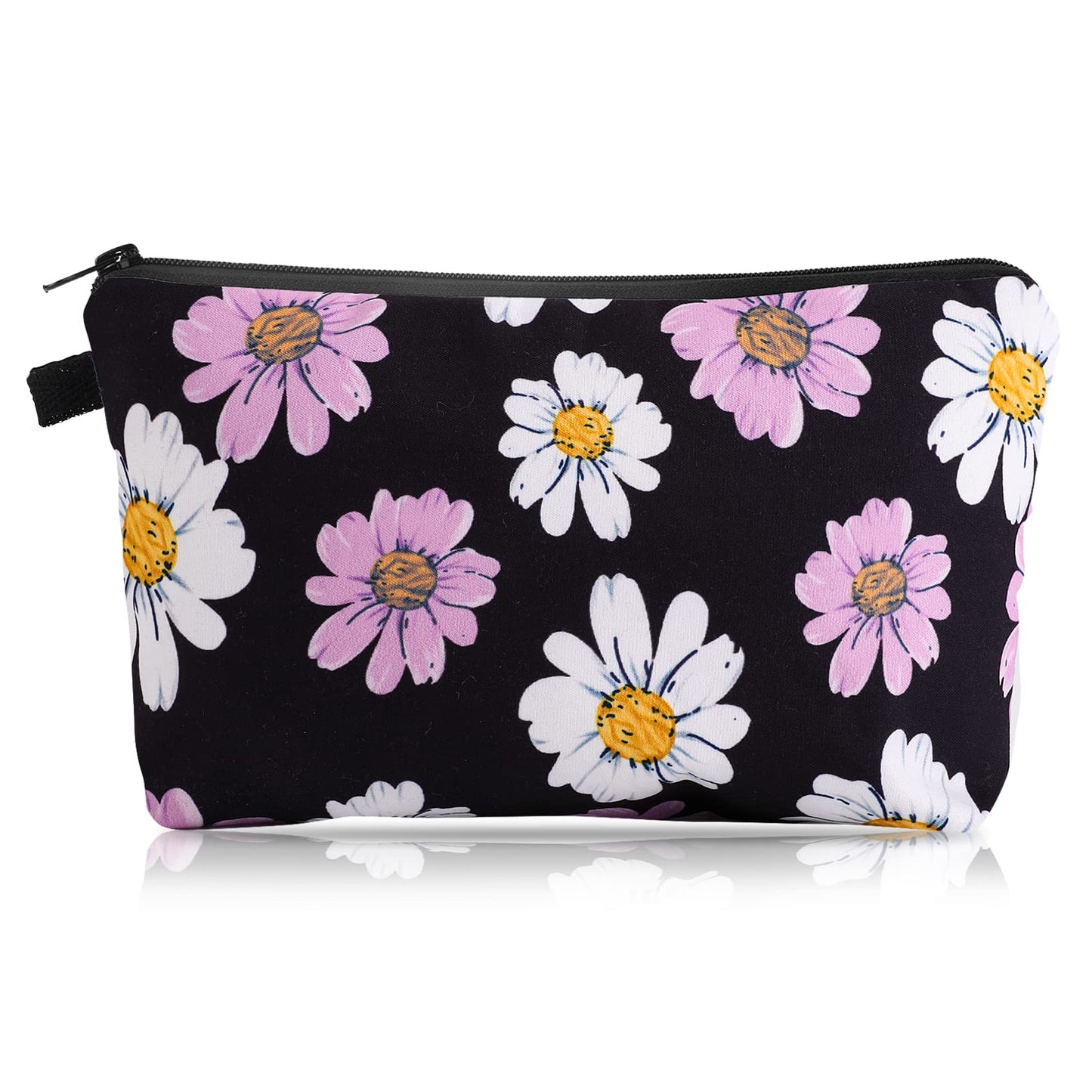 Sibba Makeup Bag Small Cosmetic Toiletry Organizer Storage Black Mini Nylon Sunflower Make Up Pouch Handbag Purse Case Accessories Women Travel (Purple Flowerr)