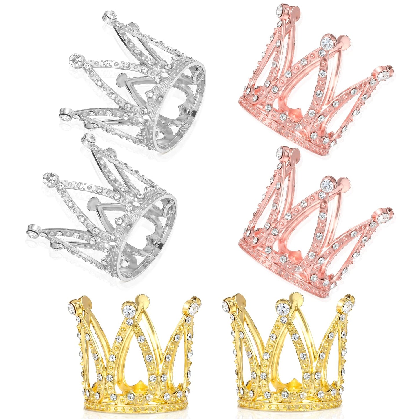 YBEATY 3/6 Pieces Mini Crown Cake Topper Princess Small Heart-Shaped Diamond Alloy Silver Crown Golden Cake Topper Happy Birthday Mini Crown Arrangements Bouquet Flower Arrangements (6)