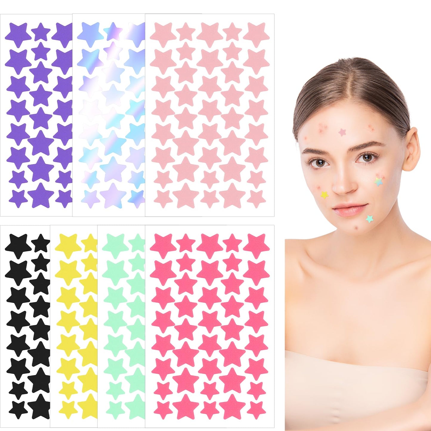 Sibba Face Pimple Patches 280 Pcs Cute Star Zit Covers Hydrocolloid Pad Sticky Spot Stickers Covering Pore Cleaning Strips Peel Invisible Spot Absorbing Zit Patch for Face Decoration