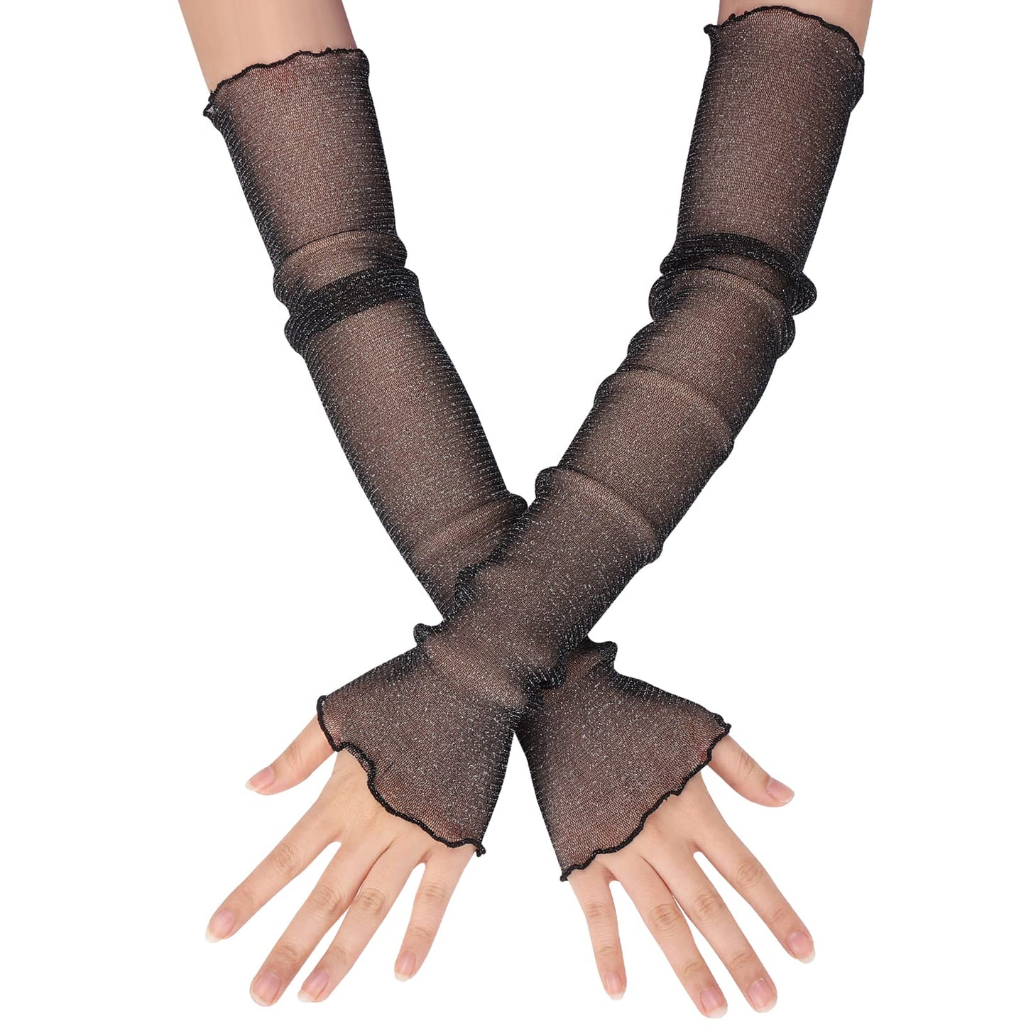 Sibba 1 Pair Arm Warmer Sleeves Sunscreen Protection Cuffs Breathable Lace Compression Cover Volleyball Basketball Baseball Tattoo Forearm Up Football Bands Gaming Youth Girls Women (Black)