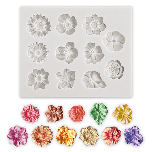 Sibba Flower Polymer Clay Silicone Molds, 11 Grids Polymer Clay Molds for Jewelry Flower Making, Polymer Clay Molds for Earrings Cake Decoration (11 Grids(square))