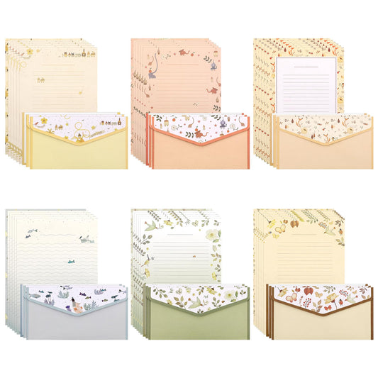 Dimeho 54PCS Stationary Paper and Envelopes Set Cute Floral Writing Paper Colorful Lined Paper Envelopes 6 Different Style Double Sided Invites Letter Set
