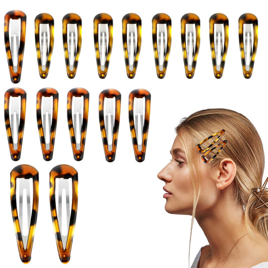 16Pcs Metal Snap Hair Clips, Classic Tortoise Hair Clips for Women Girls and Kids, No Slip Hair Barrettes for Thick Thin and Fine Hair, Various Sizes and Styles Vintage Hairpin Accessories(Water Drop)