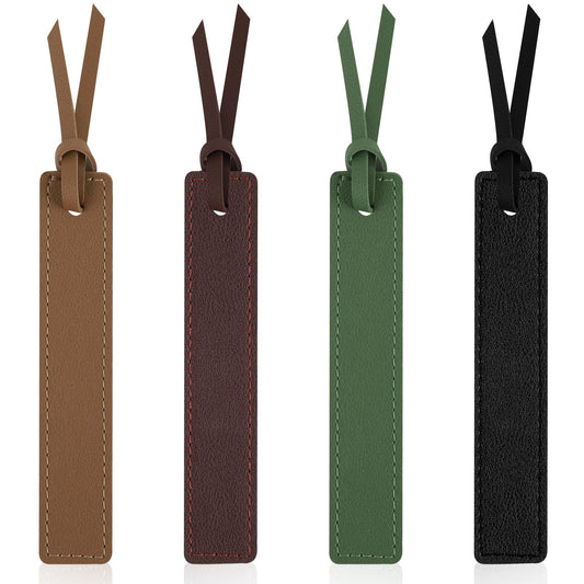 Dimeho 4 Pcs Leather Bookmark, Colorful Bookmarks with Leather Rope Handmade Leather Page Markers Personalized Leather Book Marks for Men Women Teachers Book Lovers Reading Supplies