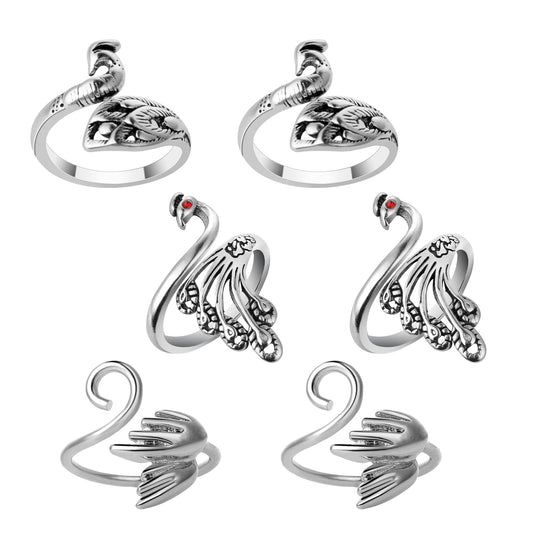 Sibba Adjustable Knitting Crochet Rings Supplies 6 Pieces Alloy Peacock Pattern Stitch Markers Crocheting Accessories Yarn Holder Counter Finger Ring Guide Tags Pins for Hand Weaving Hook Line