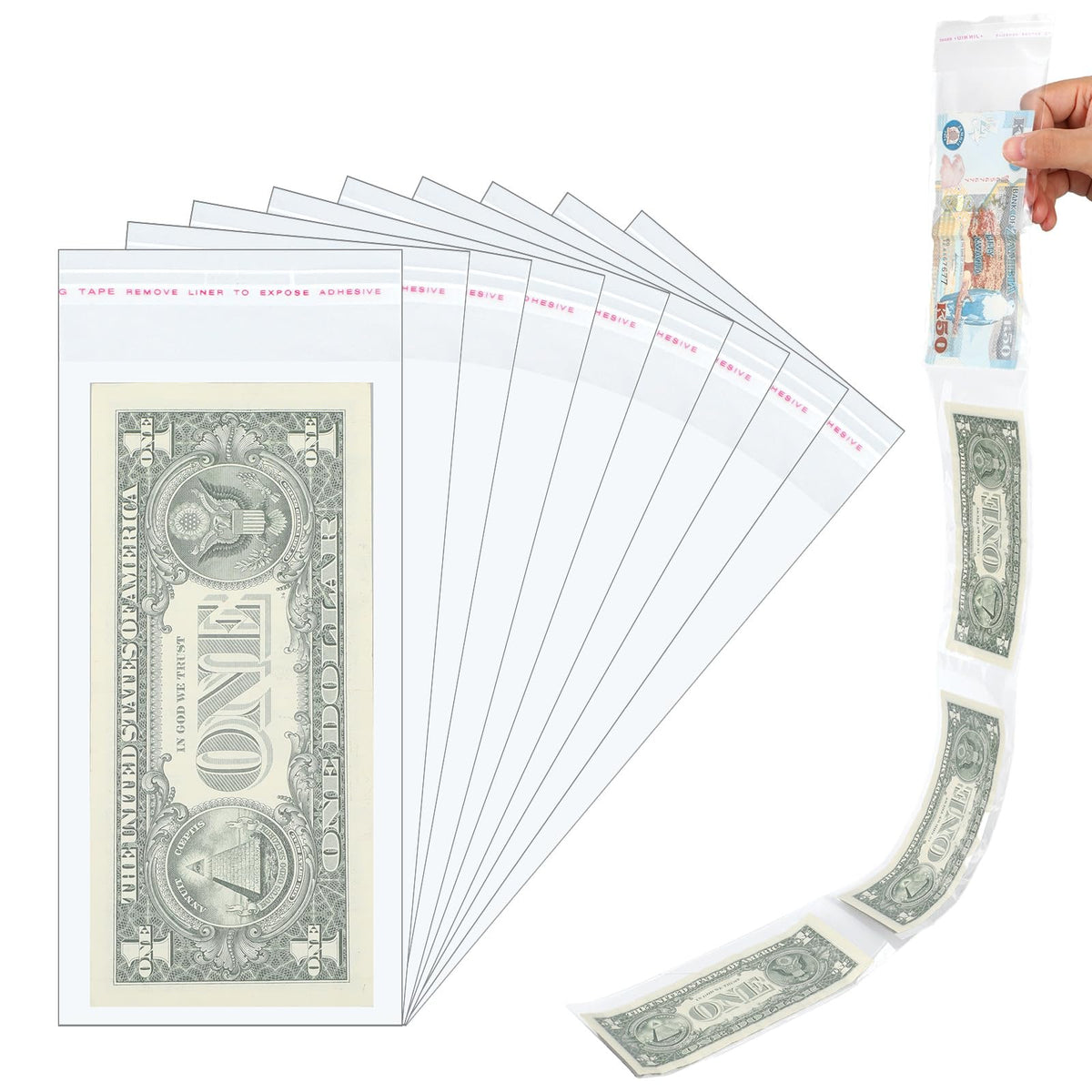 QFGasre 300 Pcs Cake Money Box Transparent Bag, Self-Sealing Money Bags