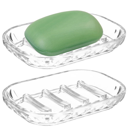Dimeho 2 Pcs Self Draining Soap Dishes Plastic Bar Soap Holder Shower Clear Soap Saver Soap Holder Tray for Kitchen Sink Bath Tub Sponges Restaurant Counter Keep Soap Bars Dry Easy Clean