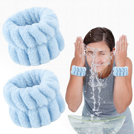 Sibba 2 Pieces Women's Microfiber Wrist Wash Bands, Absorbent Wristbands Wrist Sweatband for Girls Prevent Water from Spilling Down Your Arms (Blue)