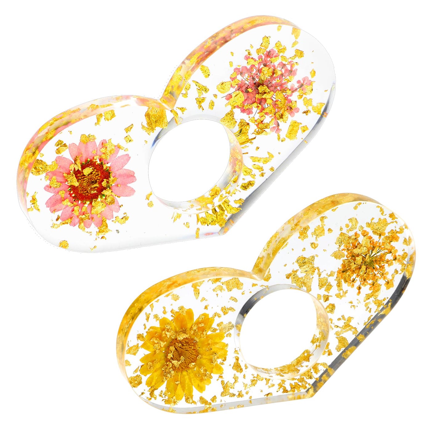 Dimeho 2Pcs Dried Flower Resin Book Page Holder, Heart Shape Thumb Ring Page Holder Handmade Thumb Ring Page Holder Personalized Flower Bookmark Reading Book Accessories for Women/Book Lovers