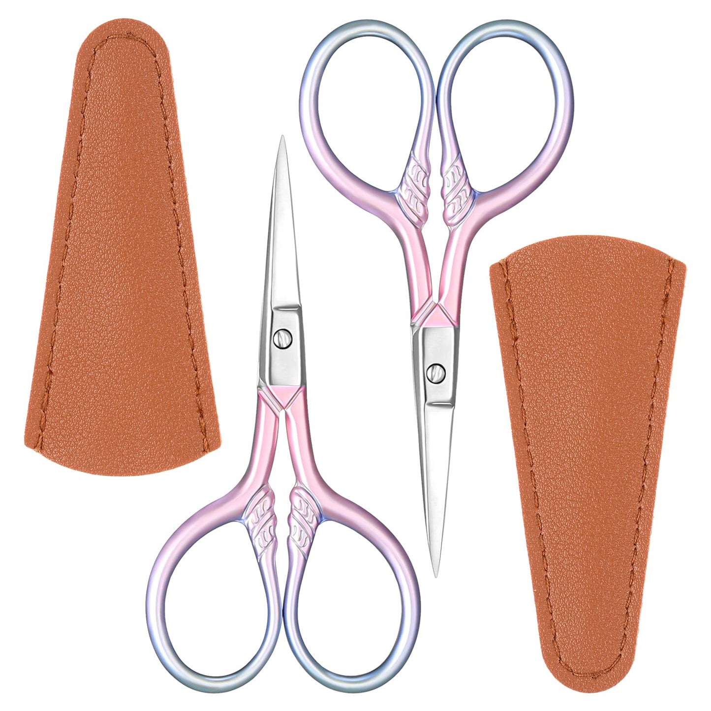 Dimeho 2 Pcs Eyebrow Scissors for Women, Professional Grooming Scissors with Stainless Steel Straight Tip Small Beauty Scissors for Women Men Facial Hair, Eyelashes, Nose Hair, Beard (3.5 Inch, Pink)