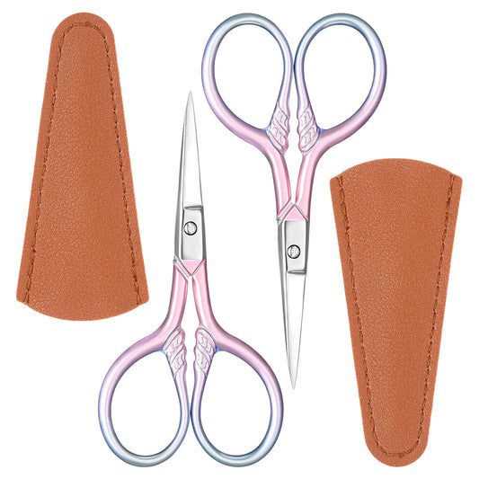 Dimeho 2 Pcs Eyebrow Scissors for Women, Professional Grooming Scissors with Stainless Steel Straight Tip Small Beauty Scissors for Women Men Facial Hair, Eyelashes, Nose Hair, Beard (3.5 Inch, Pink)