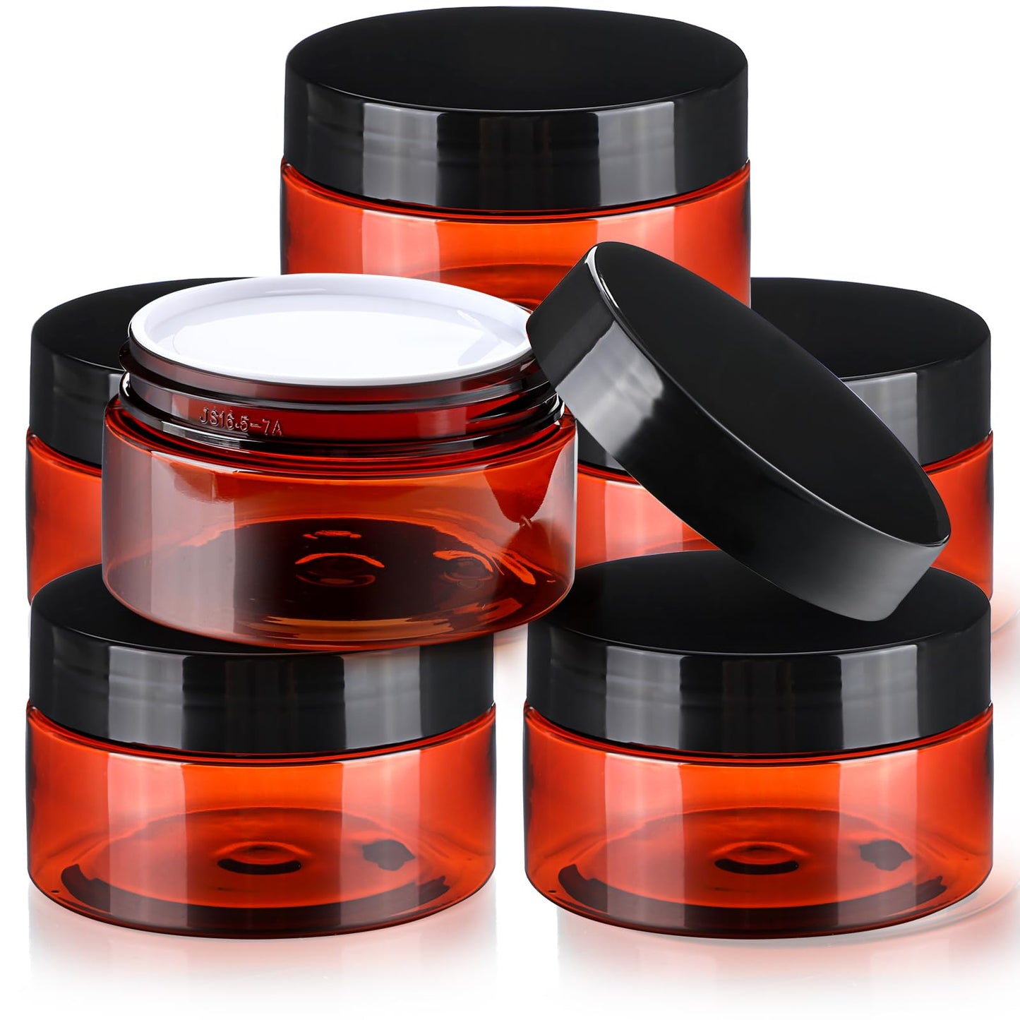 6pcs Amber Plastic Cosmetic Jars Leak Proof Container with Black Lid Clear Small Empty Round Jars Refillable Storage Travel Jars for Cream Lotion Powder ointment Beauty Products