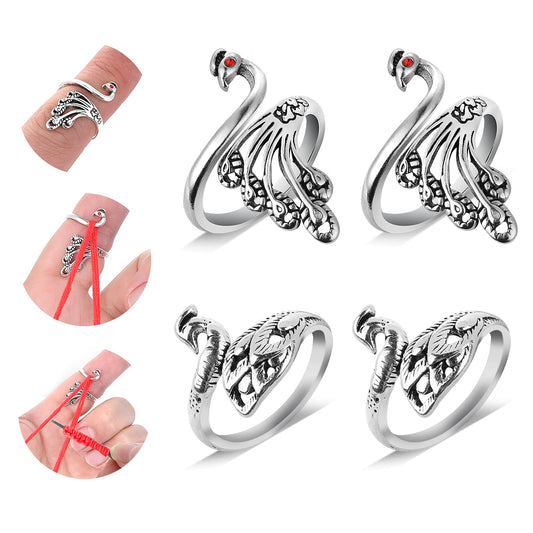 Sibba Adjustable Hook Knitting Crochet Supplies Accessories 4 Pcs Opening Finger Thimble Yarn Holder Loop Ring Crocheting Counter Kit Stitch Peacock Pattern Markers Tags Pins for Hand Weaving