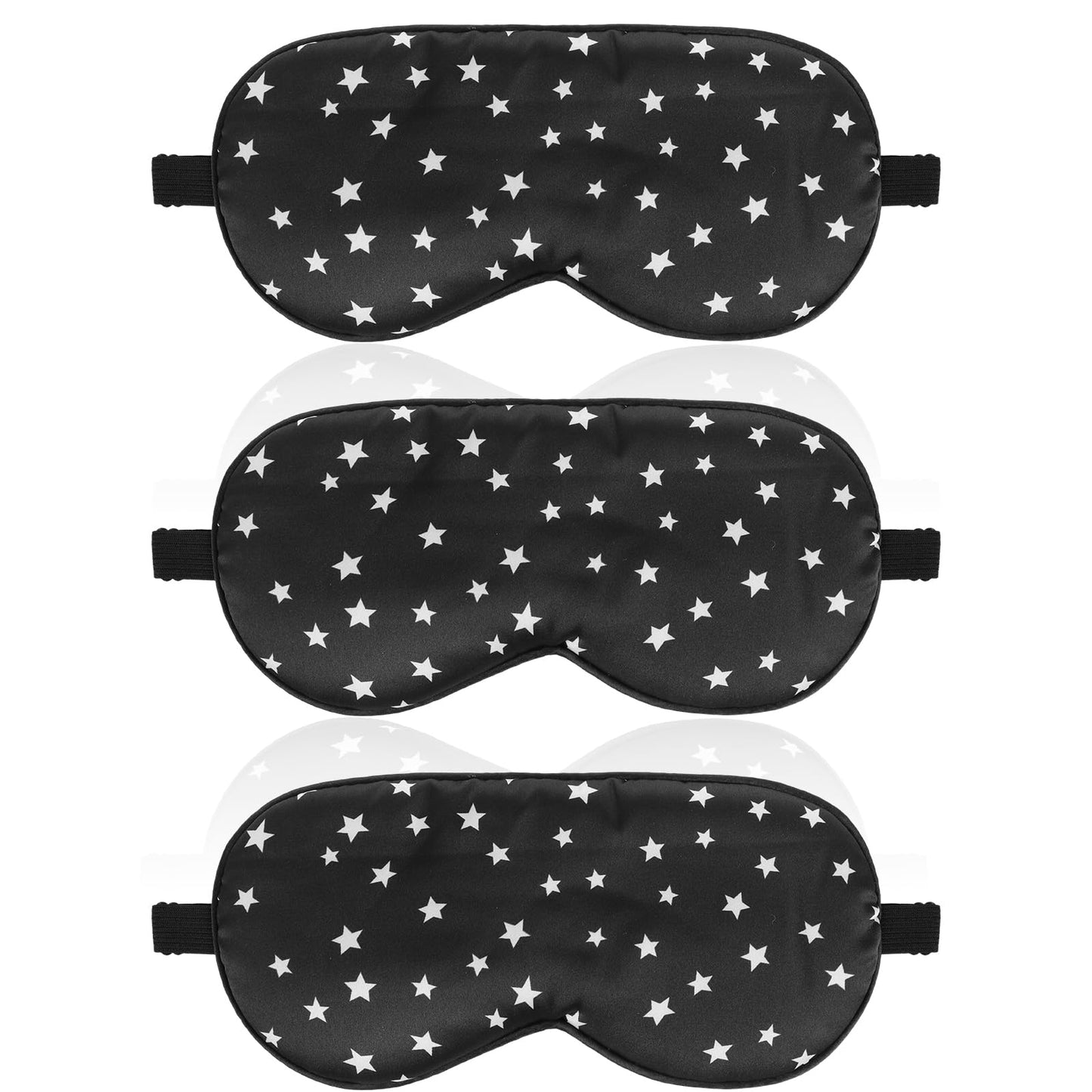 Wanmu 3Pcs Sleep Mask Silk Super Soft Eye Mask Ultra Lightweight Sleeping Mask Comfortable Blindfold for Women Men Block Light Travel Nap with Adjustable Strap(Black)