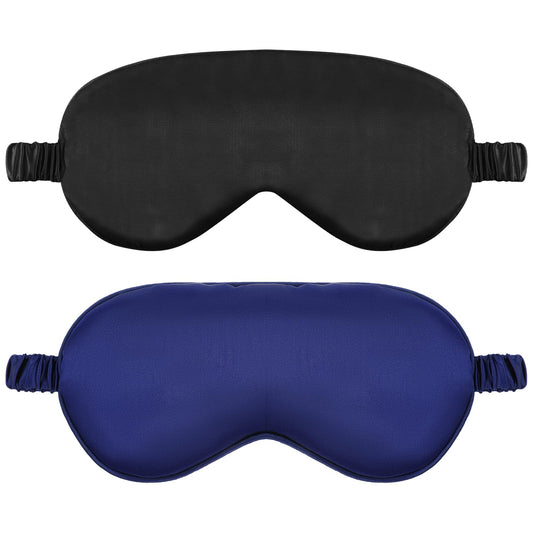 2 Pack Sleep Mask Silk Eye Mask Cover for Sleeping, Soft Satin Blindfold with Elastic Strap, Comfortable Night Sleeping Mask for Women Men (Navy Blue&Black)