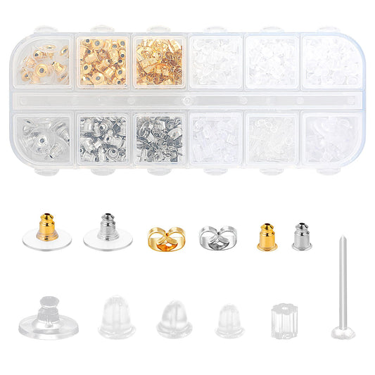 12 Styles 600Pcs Earring Backs for Studs - Clear Soft and Metal Silicone Backings, Clutch Stoppers Replacement Kits for Fish Hook, Studs, Nut, Hoops