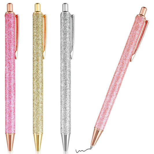 Sibba 4pcs Ballpoint Pens Retractable Black Ink Smooth Writing Journaling Pens Medium Point 1mm Ball Pen Gift Set Glitter Barrel Cute Pens Office School Supplies for Women Men Anniversary Graduation