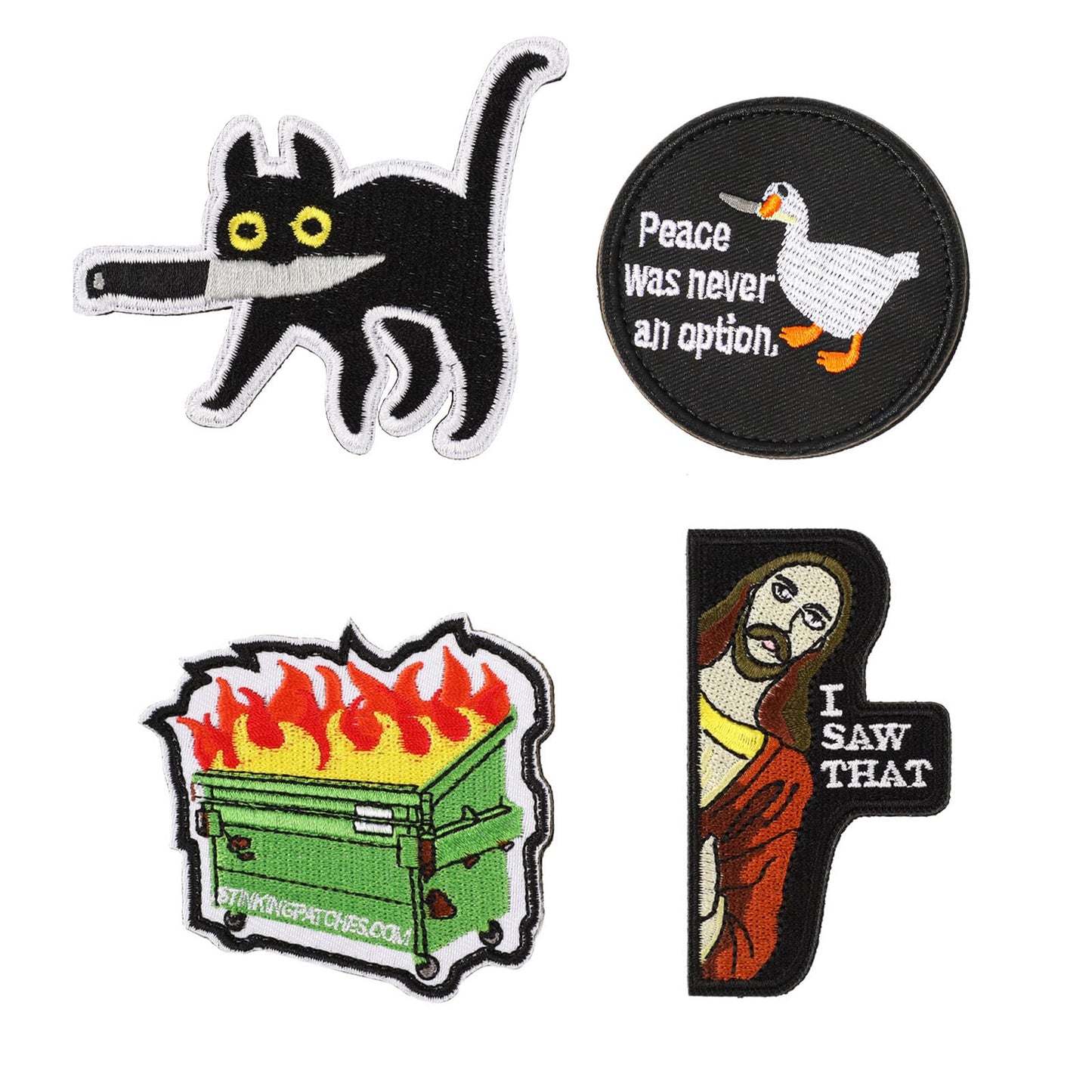 COMNICO Patches for Clothing, 4 Pcs Funny Cute Iron On Embroidered Patch Military Tactical Embroidered Appliques Loop and Hook Patches for Backpacks Jackets Jeans