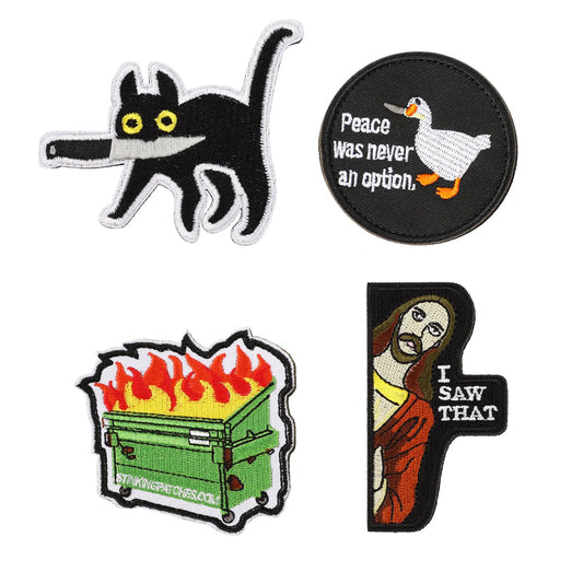 COMNICO Patches for Clothing, 4 Pcs Funny Cute Iron On Embroidered Patch Military Tactical Embroidered Appliques Loop and Hook Patches for Backpacks Jackets Jeans